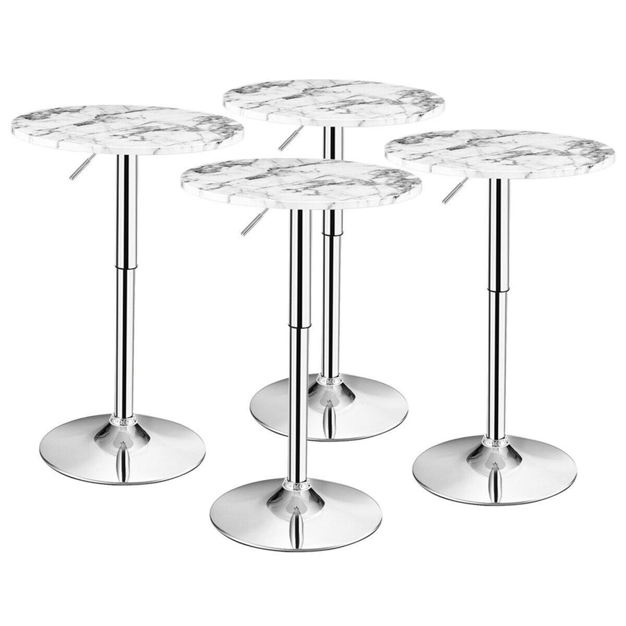 4PCS Round Pub Table Swivel Adjustable Bar Table w/Faux Marble Top White Image 1