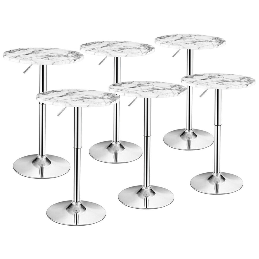 6PCS Round Pub Table Swivel Adjustable Bar Table w/Faux Marble Top White Image 1