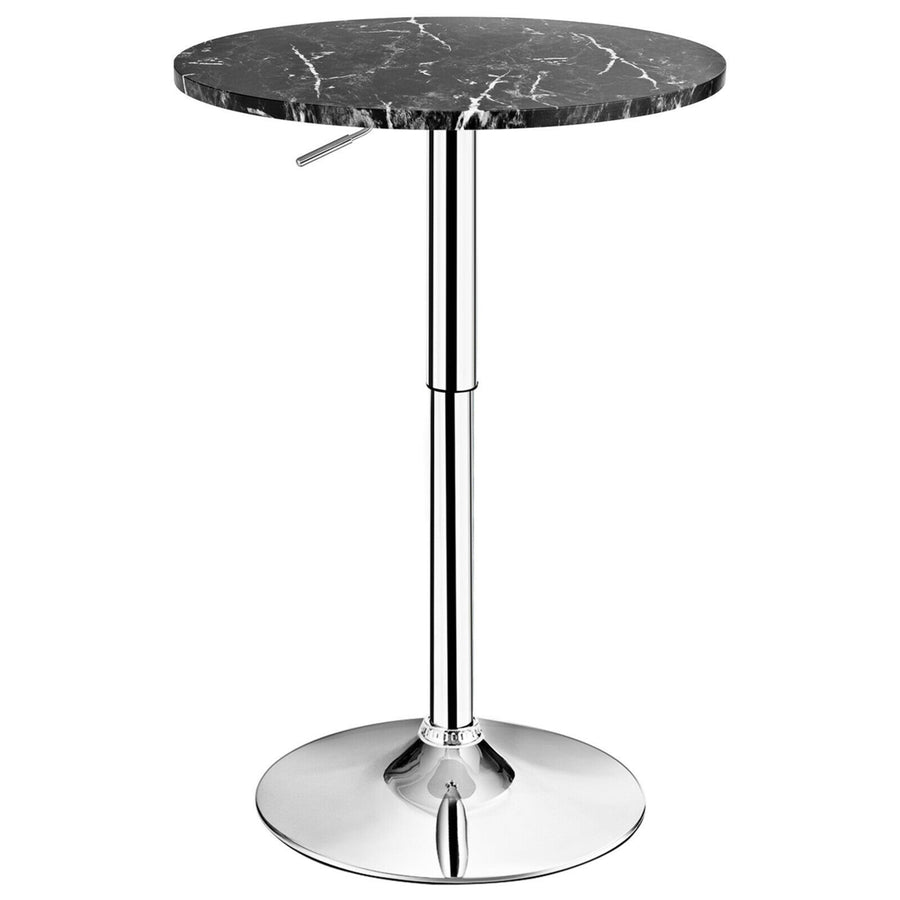 Round Pub Table Swivel Adjustable Bar Table w/ Faux Marble Top Black Image 1