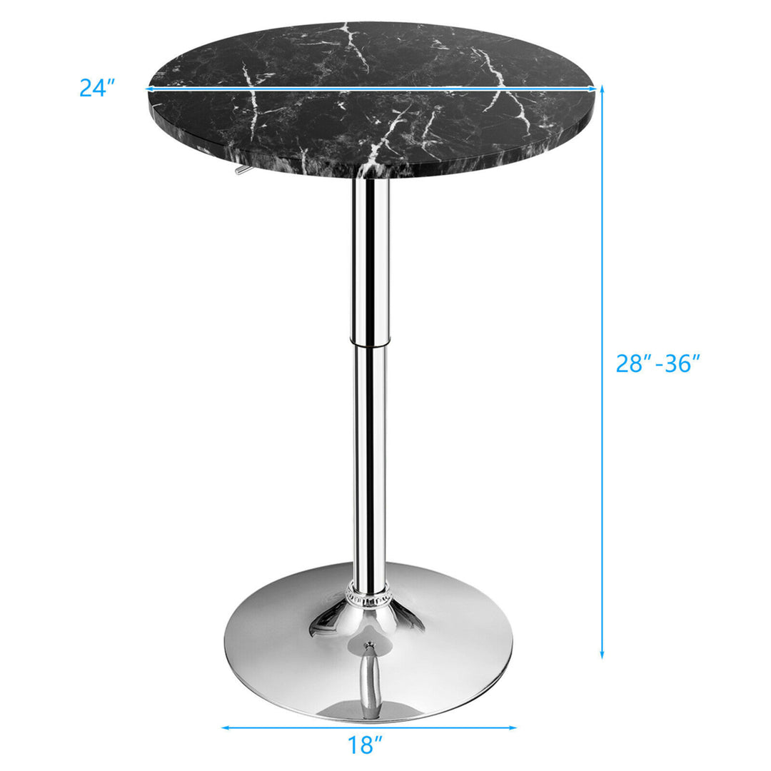 Round Pub Table Swivel Adjustable Bar Table w/ Faux Marble Top Black Image 2