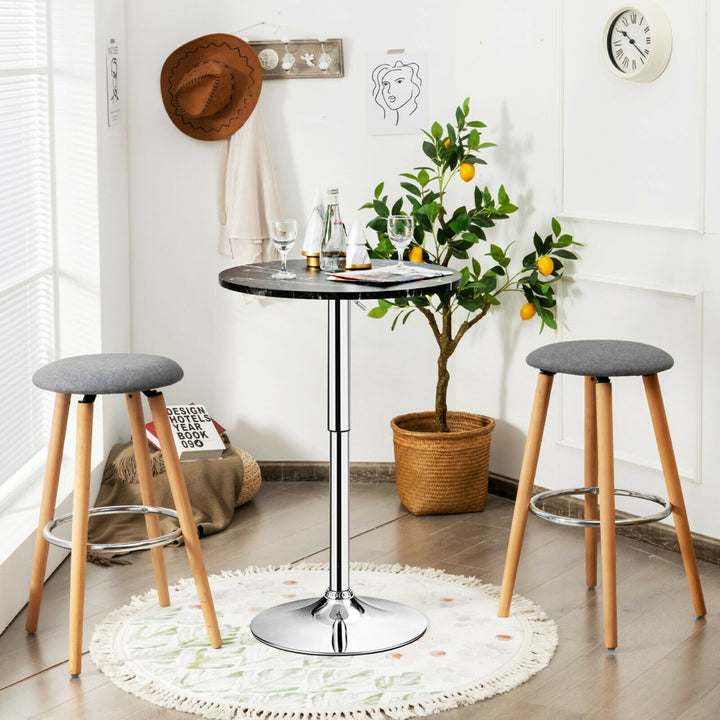 Round Pub Table Swivel Adjustable Bar Table w/ Faux Marble Top Black Image 3