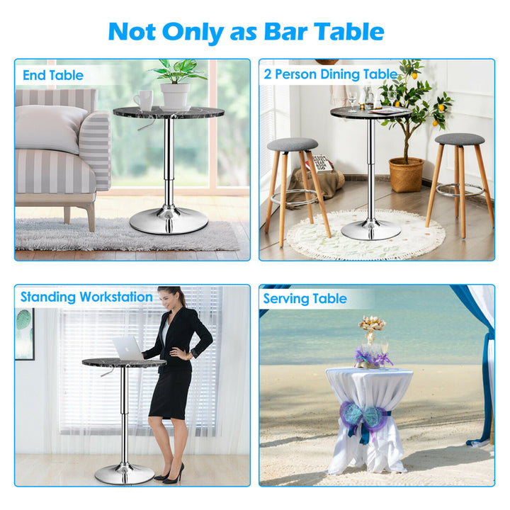 2PCS Round Pub Table Swivel Adjustable Bar Table w/Faux Marble Top Black Image 5