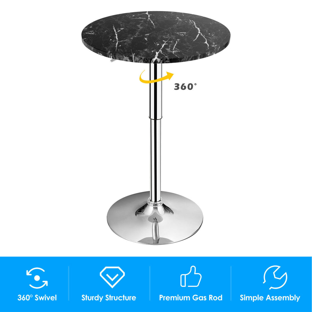 2PCS Round Pub Table Swivel Adjustable Bar Table w/Faux Marble Top Black Image 6