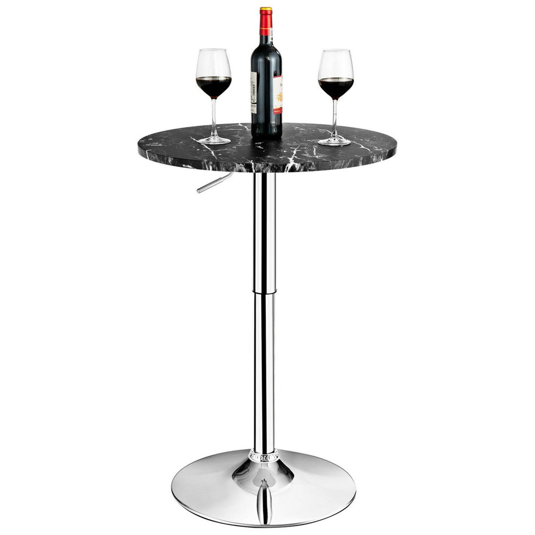 Round Pub Table Swivel Adjustable Bar Table w/ Faux Marble Top Black Image 10