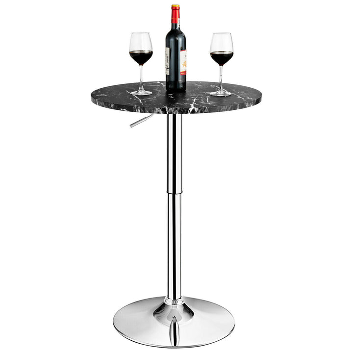 2PCS Round Pub Table Swivel Adjustable Bar Table w/Faux Marble Top Black Image 10