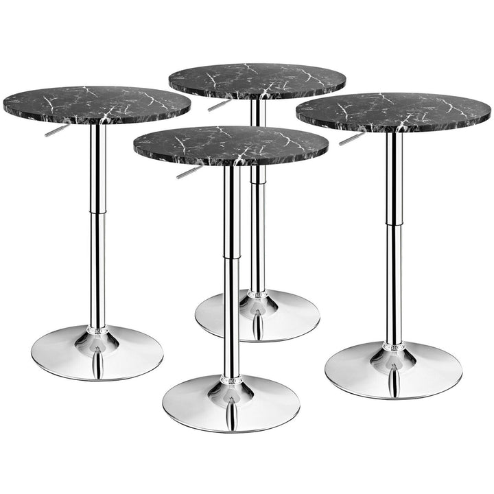 4PCS Round Pub Table Swivel Adjustable Bar Table w/Faux Marble Top Black Image 1