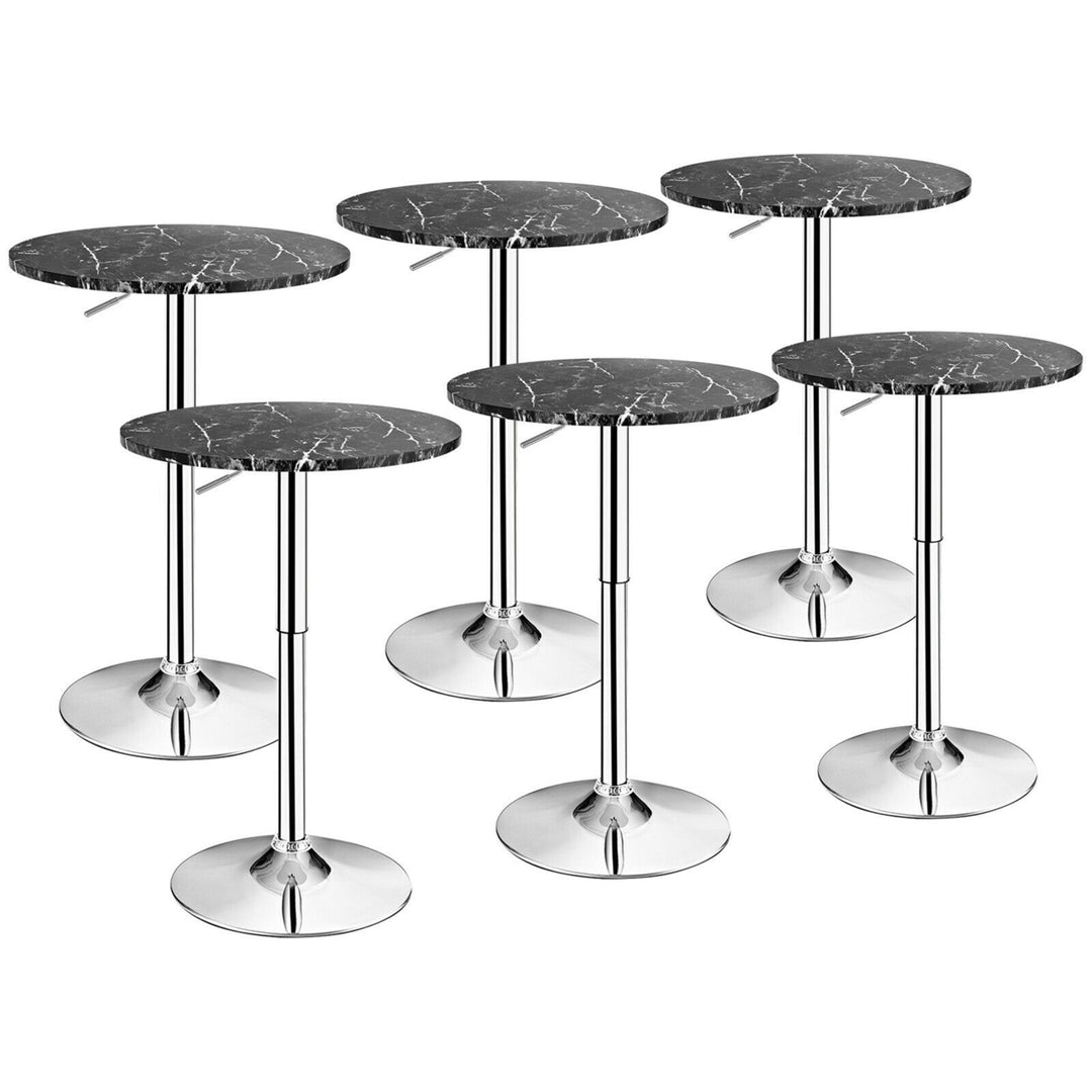 6PCS Round Pub Table Swivel Adjustable Bar Table w/Faux Marble Top Black Image 1