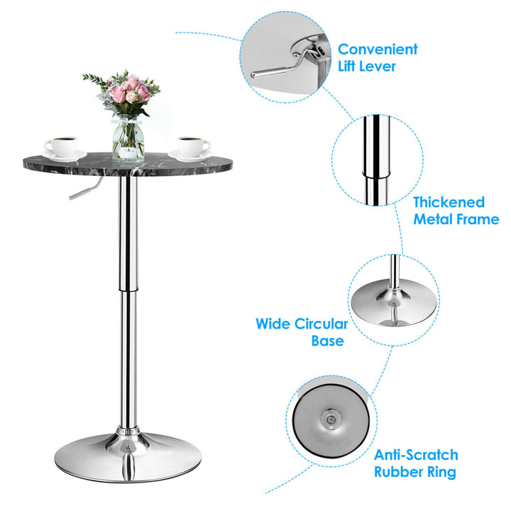 6PCS Round Pub Table Swivel Adjustable Bar Table w/Faux Marble Top Black Image 9