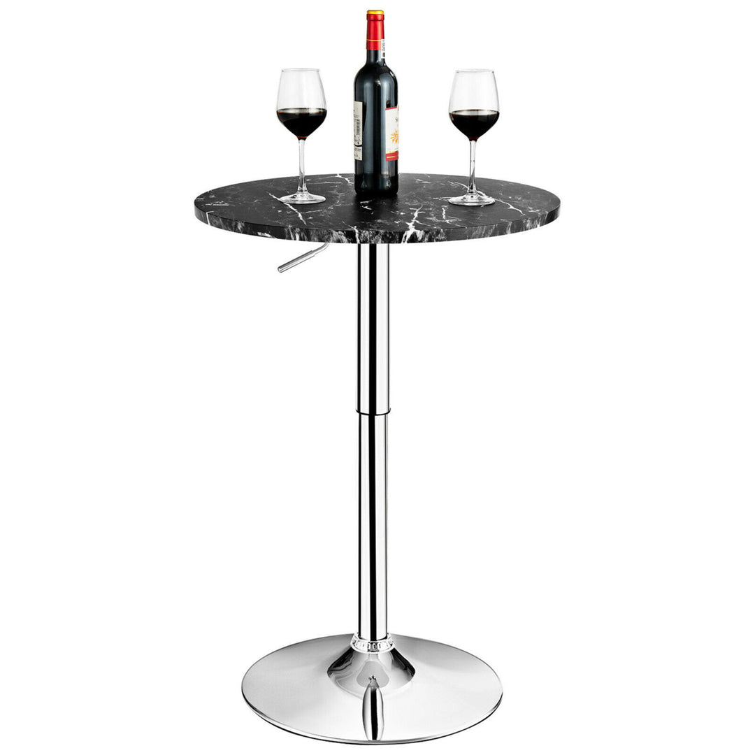 6PCS Round Pub Table Swivel Adjustable Bar Table w/Faux Marble Top Black Image 10