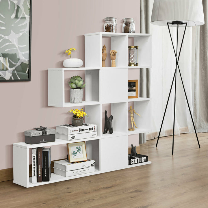 5-Tier Bookshelf Corner Ladder Bookcase Display Storage Rack White Image 5