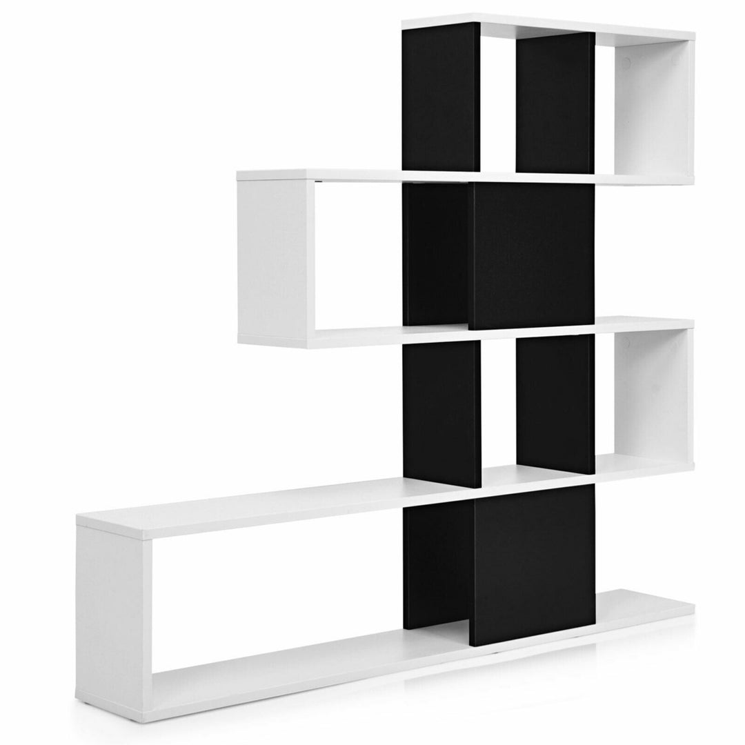 5-Tier Bookshelf Corner Ladder Bookcase Display Storage Rack Black White Image 10