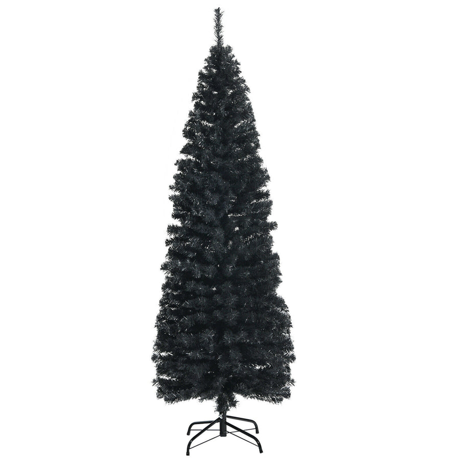 6FT Unlit Black Artificial Pencil Tree Christmas Tree w/ 520 PVC Branch Tips Image 1