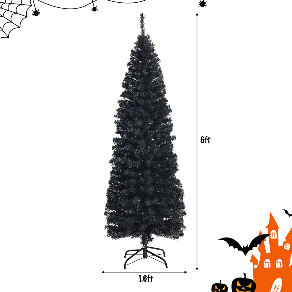 6FT Unlit Black Artificial Pencil Tree Christmas Tree w/ 520 PVC Branch Tips Image 2