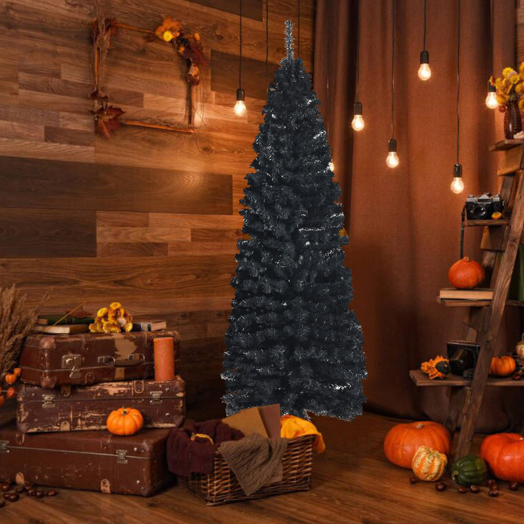 6FT Unlit Black Artificial Pencil Tree Christmas Tree w/ 520 PVC Branch Tips Image 5