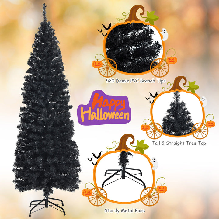 6FT Unlit Black Artificial Pencil Tree Christmas Tree w/ 520 PVC Branch Tips Image 10