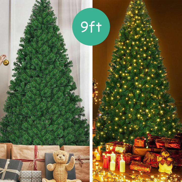 9Ft Pre-Lit PVC Christmas Tree Hinged 700 LED Lights Green Image 5