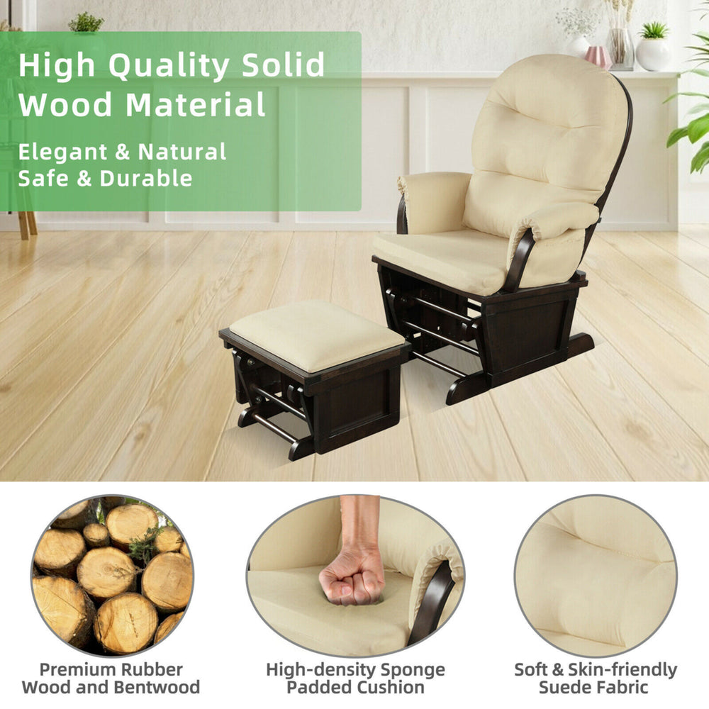 Wood Glider and Ottoman Cushion Set Baby Nursery Rocking Chair Image 2