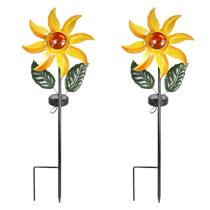 Solar LED Metal Flower Garden Spinner Stake Light Image 7