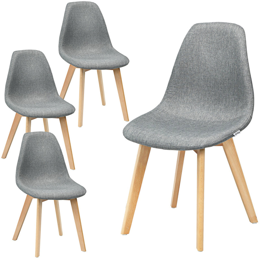 Set of 4 Dining Chairs Fabric Cushion Kitchen Side Chairs Gray Image 1