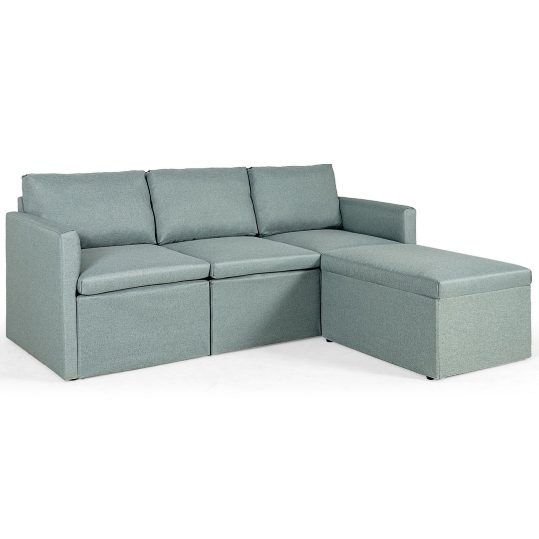 Costway Convertible Sectional Sofa L-Shaped Couch w/Reversible Chaise Dark Grey\Green\Light Grey Image 1