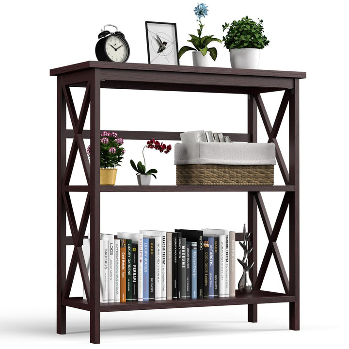 Costway 3-Tier Bookshelf Wooden Open Storage Bookcase for Home Office White\Black\Coffee\Natural Image 9