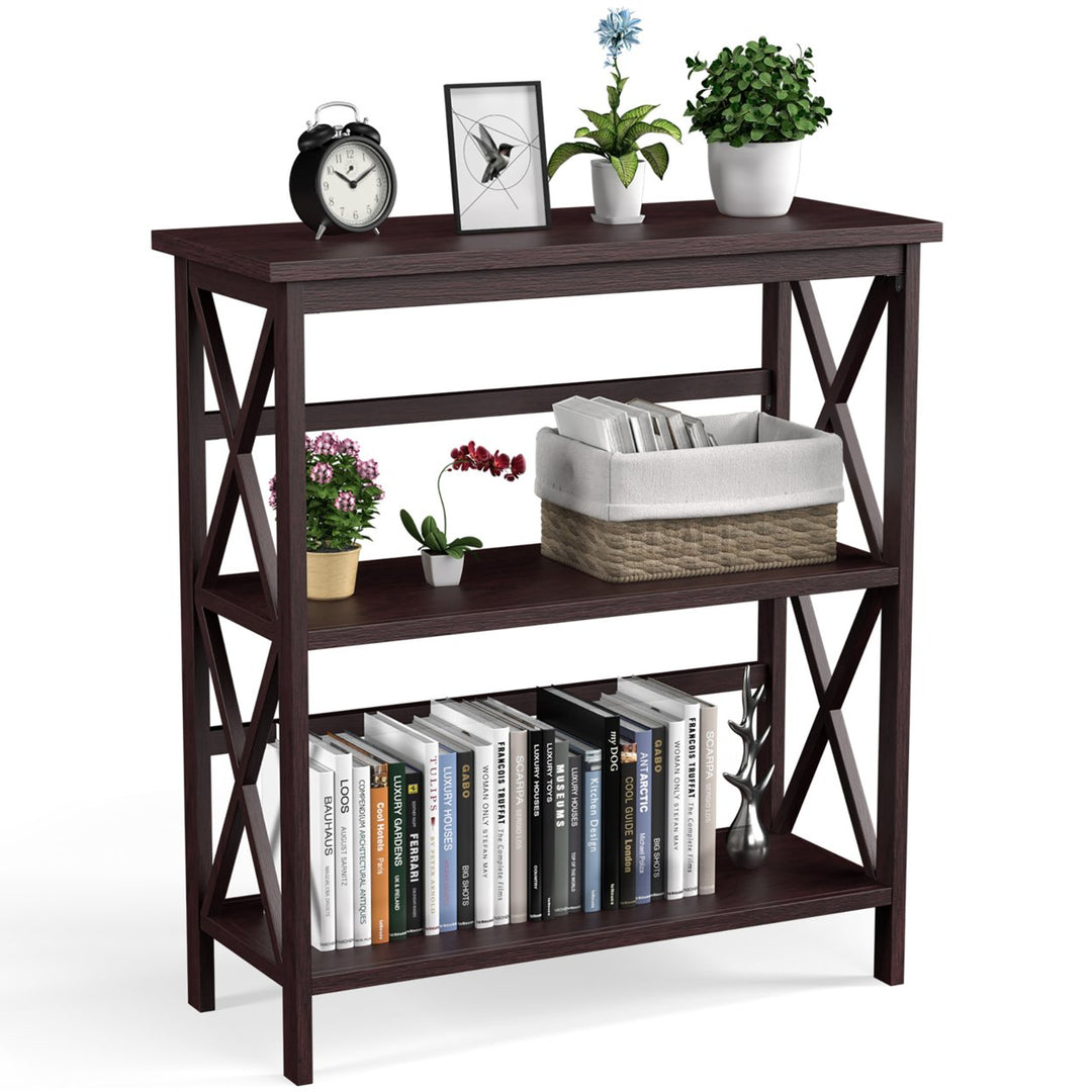 Costway 3-Tier Bookshelf Wooden Open Storage Bookcase for Home Office White\Black\Coffee\Natural Image 10