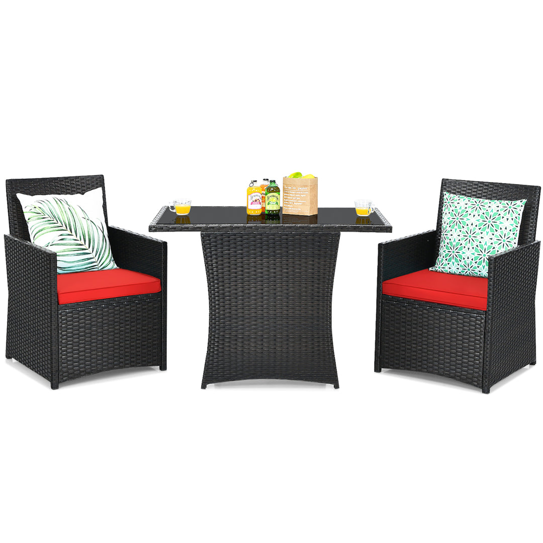 Costway 3PCS Patio Rattan Furniture Set Cushion Sofa Armrest Garden Deck Image 1