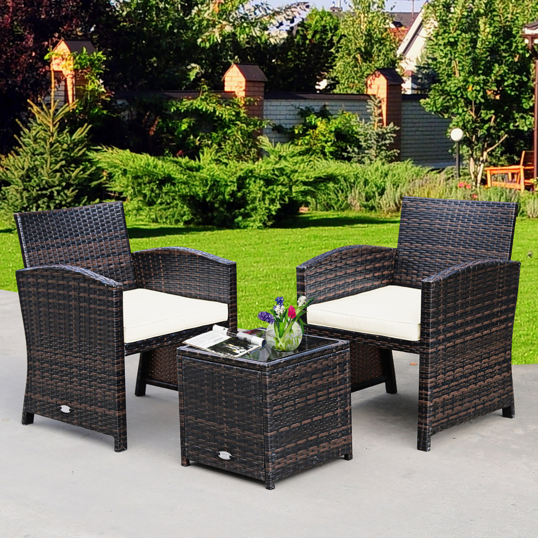 Costway 3PCS Patio Rattan Wicker Furniture Cushion Sofa Coffee Table Image 1