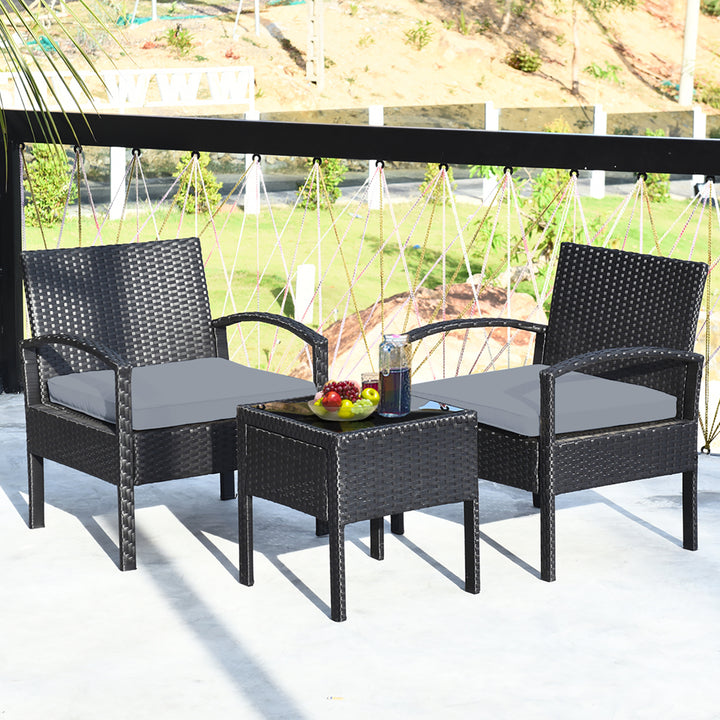 Costway 3PC Patio Rattan Furniture Set Coffee Table Conversation Sofa Cushioned Image 1