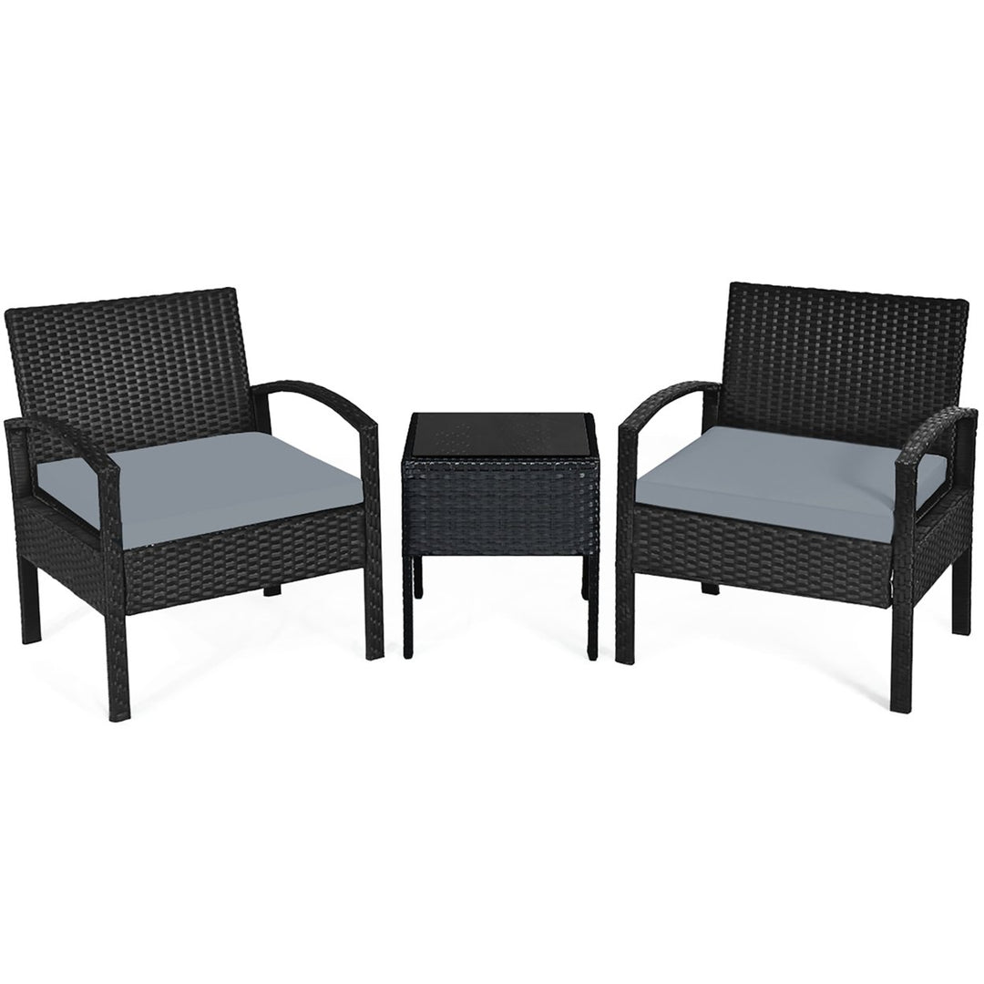 Costway 3PC Patio Rattan Furniture Set Coffee Table Conversation Sofa Cushioned Image 2