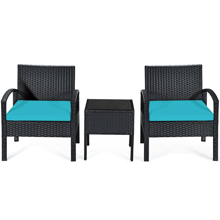 Costway 3PC Patio Rattan Furniture Set Coffee Table Conversation Sofa Cushioned Image 3