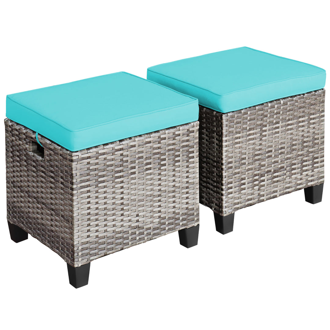 Costway 2PCS Patio Rattan Cushioned Ottoman Seat Foot Rest Table Image 1