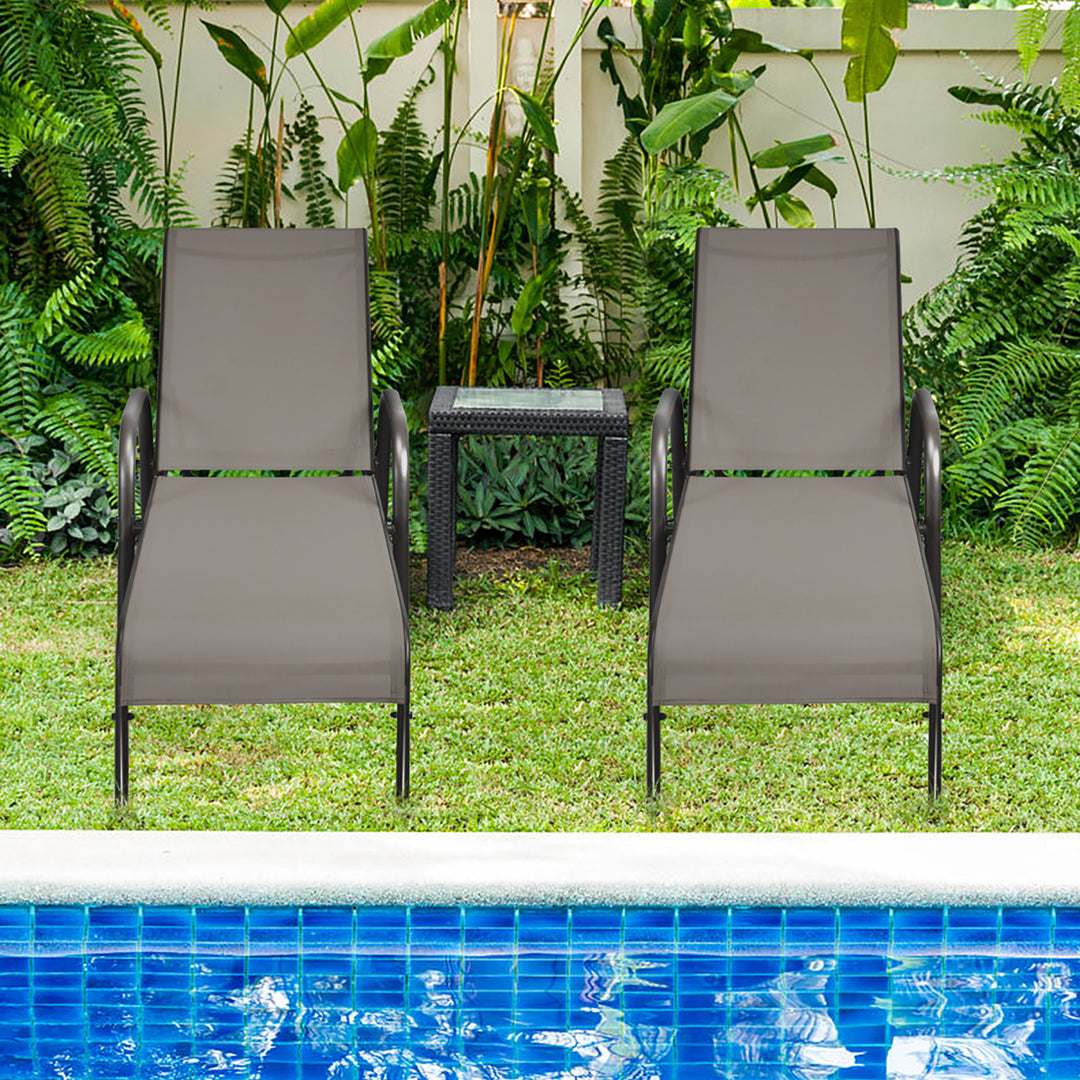 Costway 2PCS Patio Lounge Chair Chaise Adjustable Reclining Armrest Grey/Brown/Navy Image 1