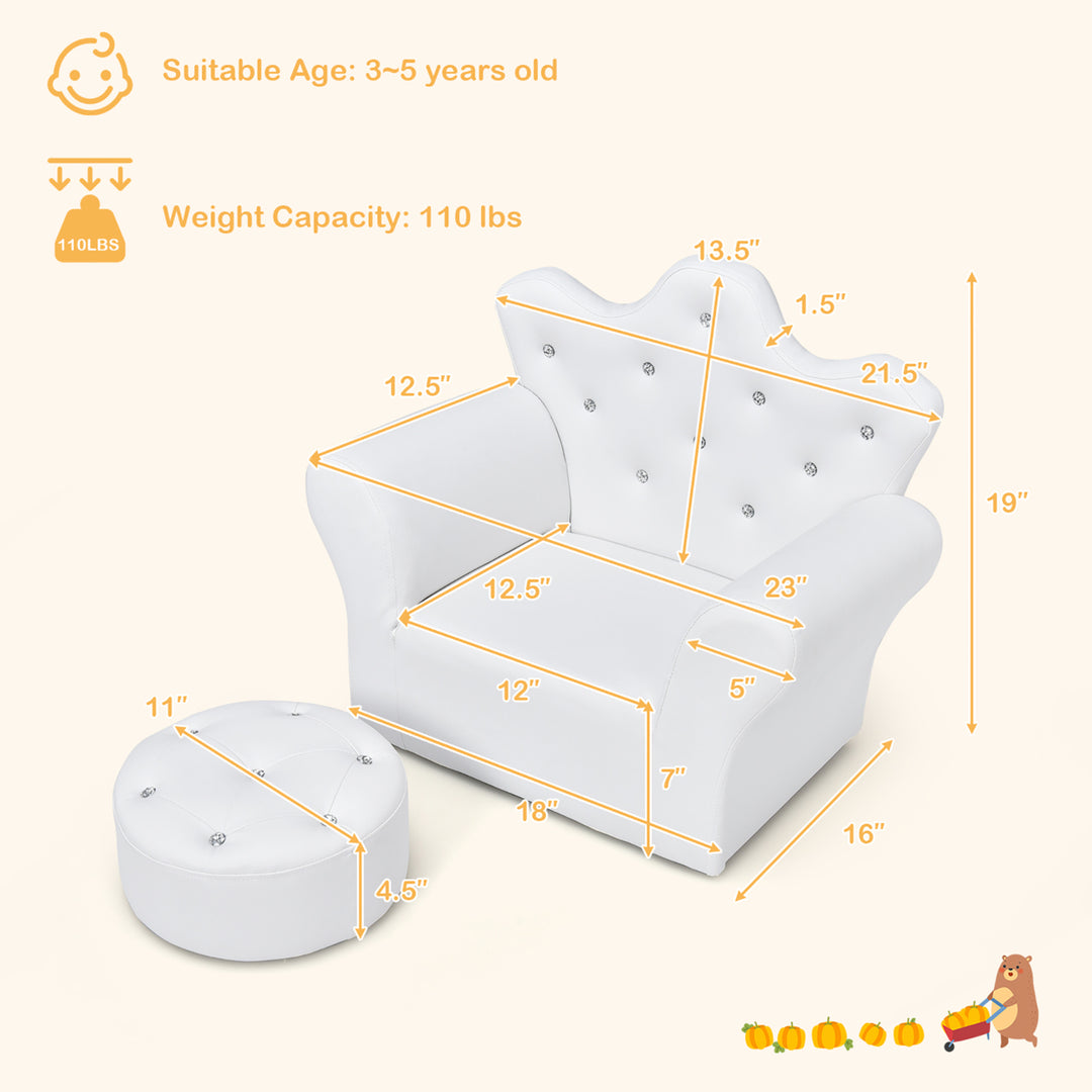 Kids Sofa Toddler Couch Princess Armchair Children Gift w/ Ottoman Image 9