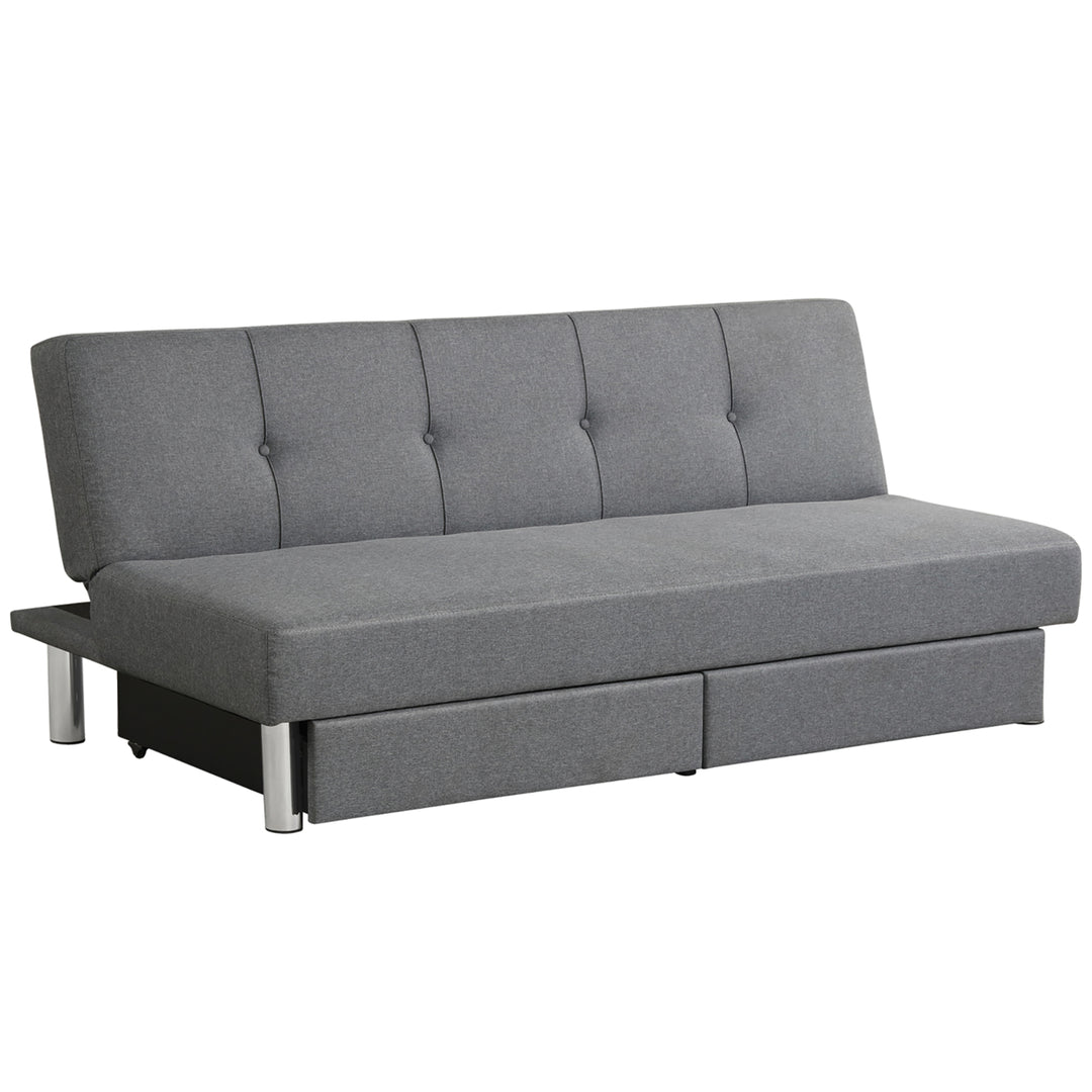 Convertible Futon Sofa Bed Adjustable Couch Sleeper w/ Two Drawers Grey Image 1