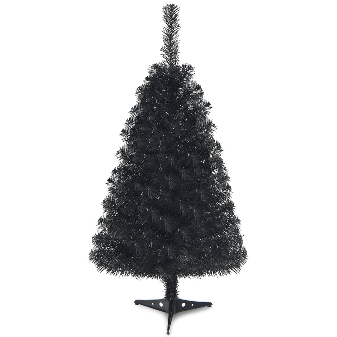 3ft Unlit Artificial Christmas Halloween Mini Tree Black w/Plastic Stand Image 1