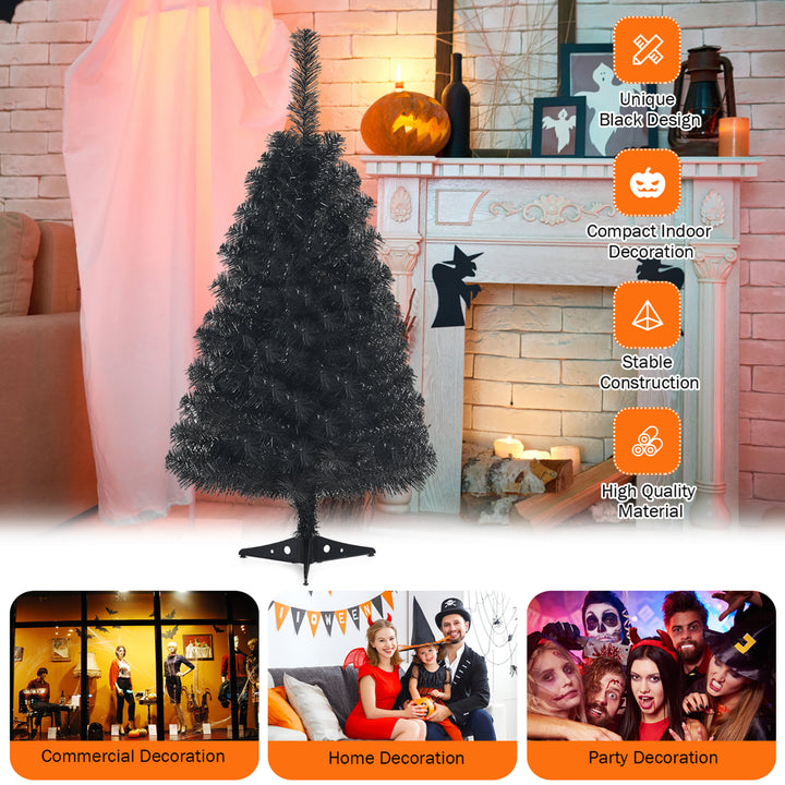 3ft Unlit Artificial Christmas Halloween Mini Tree Black w/Plastic Stand Image 7