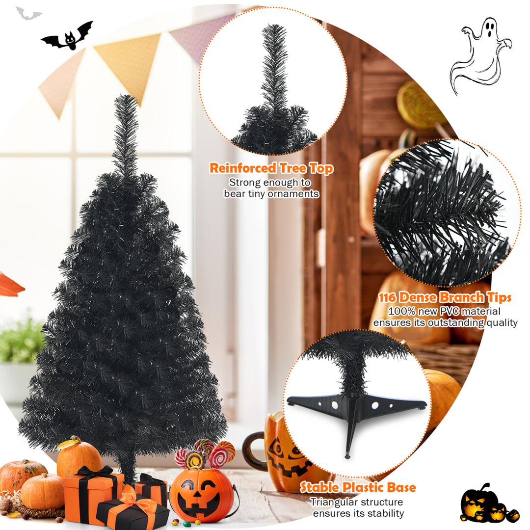 3ft Unlit Artificial Christmas Halloween Mini Tree Black w/Plastic Stand Image 8