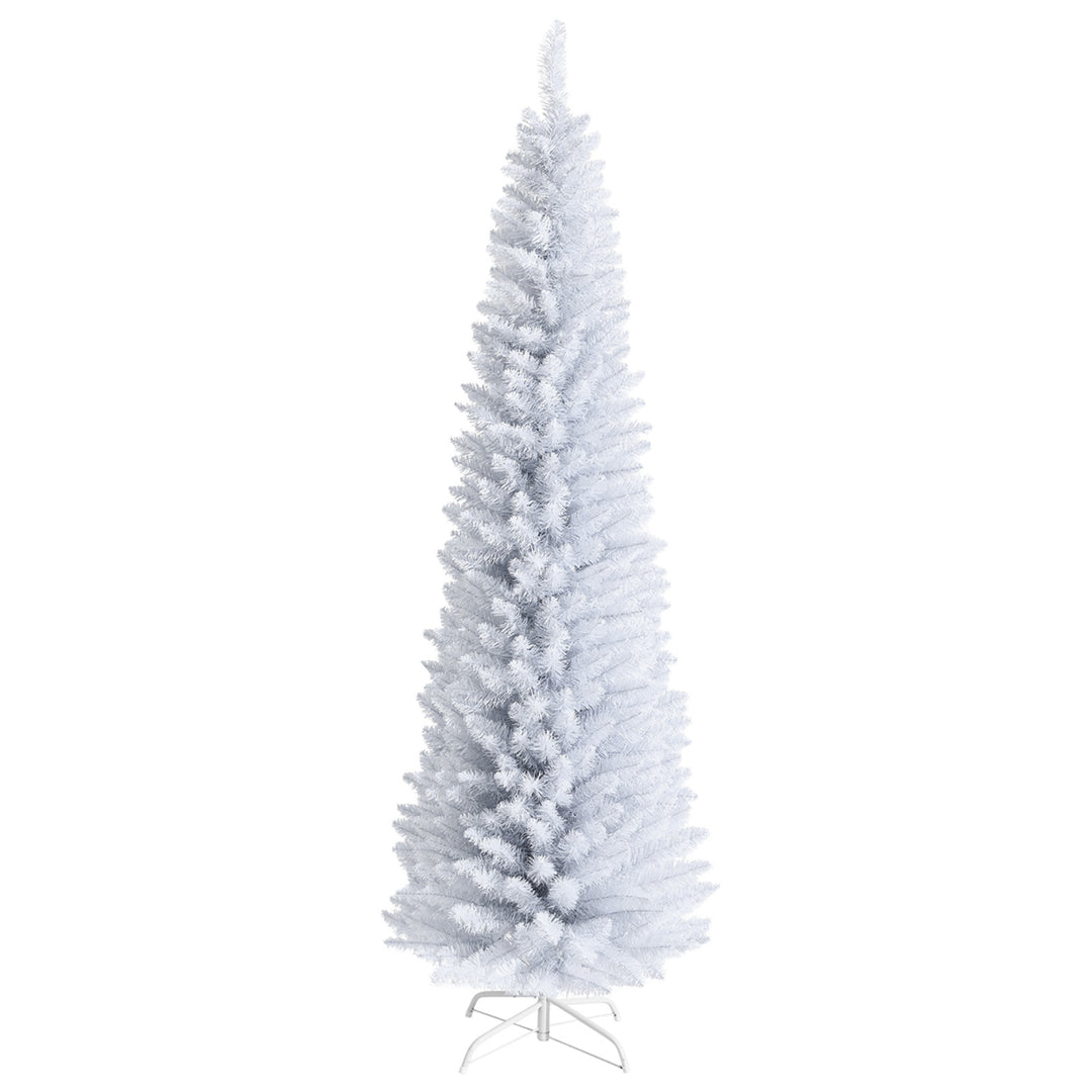 7ft Unlit Artificial Slim Christmas Pencil Tree w/ Metal Stand White Image 1