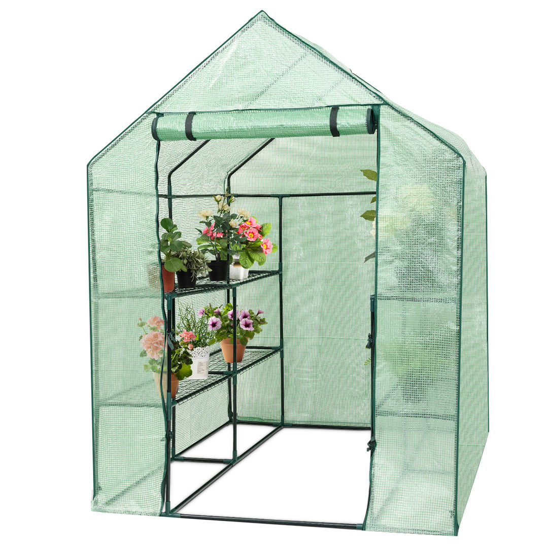 Portable Mini Walk In Outdoor 2 Tier 8 Shelves Greenhouse Image 1