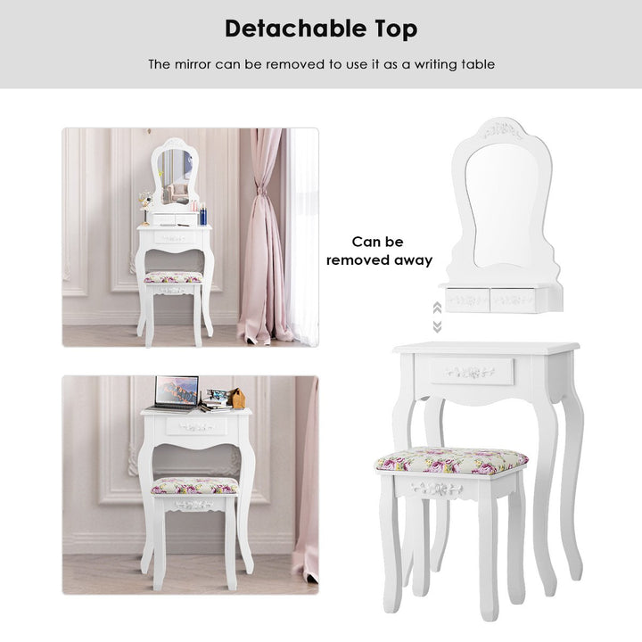 White Vanity Jewelry Makeup Dressing Table Stool Drawer Image 9