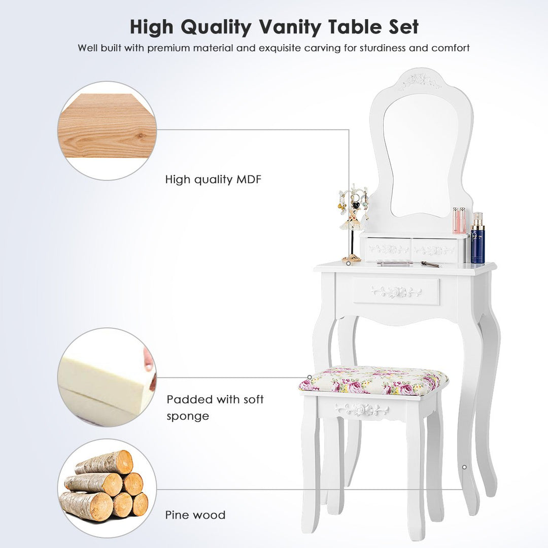 White Vanity Jewelry Makeup Dressing Table Stool Drawer Image 10