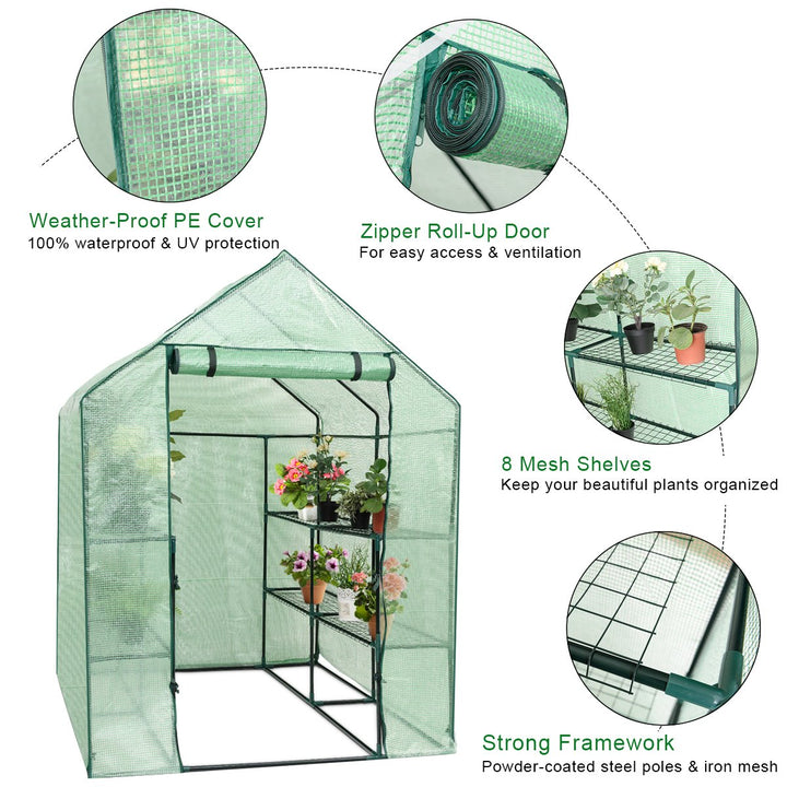 Portable Mini Walk In Outdoor 2 Tier 8 Shelves Greenhouse Image 8