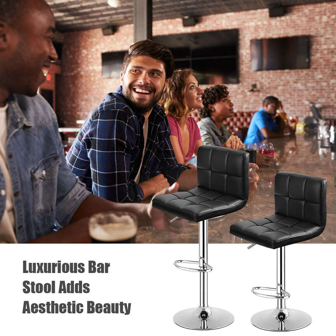 Set of 2 Bar Stools PU Leather Adjustable Barstool Swivel Pub Chairs Black Full Back Image 5