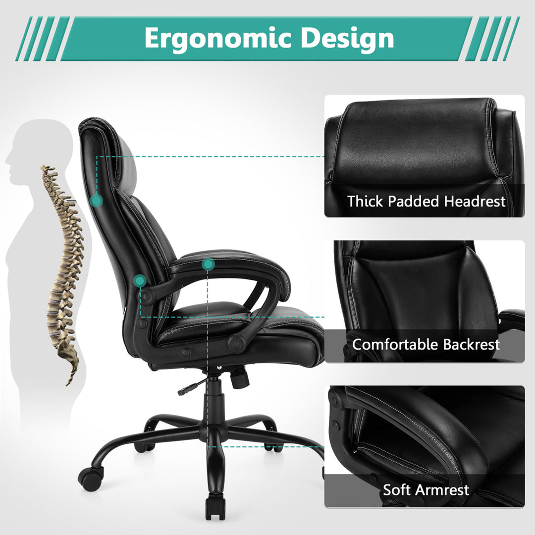 400 LBS Big and Tall Leather Office Chair Adjustable High Back Task Chair Image 5