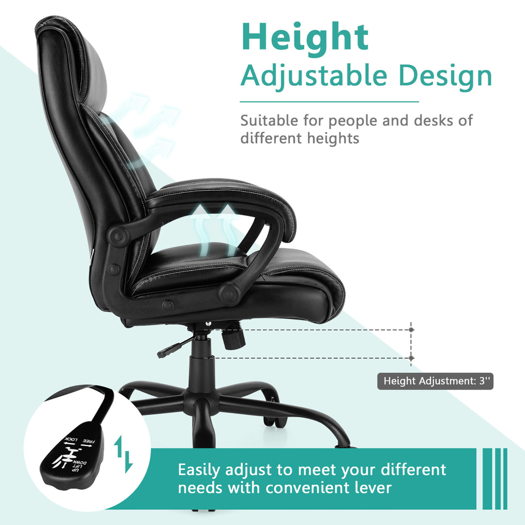 400 LBS Big and Tall Leather Office Chair Adjustable High Back Task Chair Image 6