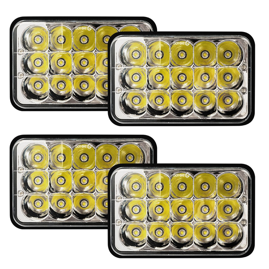 LED Headlights 4PCS 4X6 Inch Hi/Lo Sealed 45W Rectangle for Peterbilt Kenworth Image 1