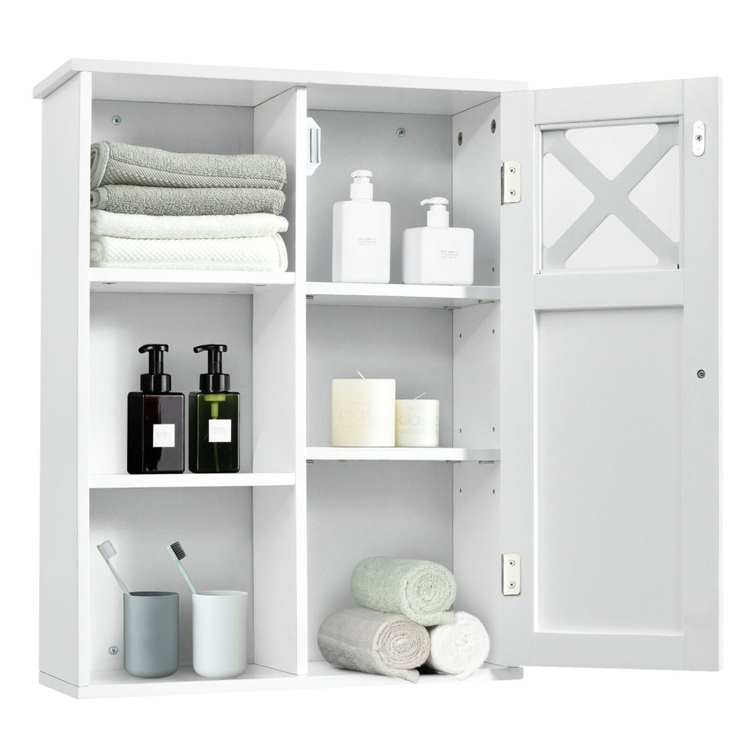 Wall-Mounted Cabinet Bathroom Storage 2-Tier Shelf Multipurpose Organizer White Image 6