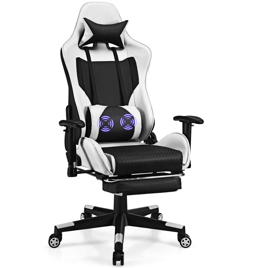 Massage Gaming Chair Reclining Racing Office Computer Chair with Footrest Whit Image 1