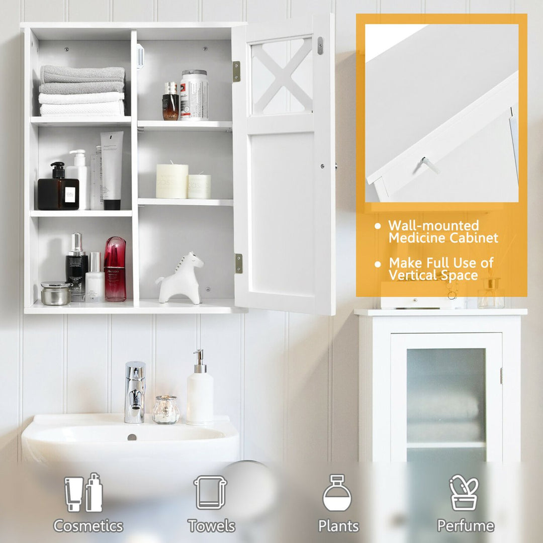 Wall-Mounted Cabinet Bathroom Storage 2-Tier Shelf Multipurpose Organizer White Image 8